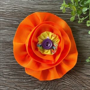 Orange Flower Hair Clip Bright Ribbon Bloom